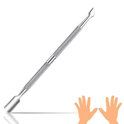 Image of Dual Head Nail Cuticle Pusher, XCOZU Professional Stainless Steel Pusher Metal Cleaner Tool, Scraper for Gel Nails Polish Remover Tool Art Trimmer（Silver）