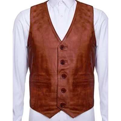 Image of Men&#039;s Classic Smart Tan Leather Waistcoat L