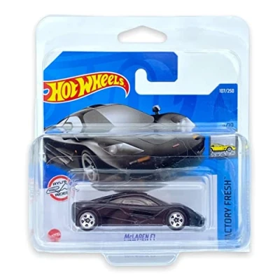 Image of Hot Wheels Mclaren F1 (Black) 4/10 Factory Fresh 2022 107/250 (Short Card) *** COMES IN A KLAS CAR KEEPER PROTECTIVE COLLECTORS CASE HCT93