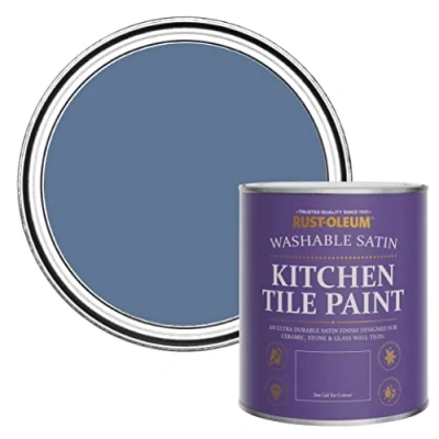 Image of Rust Oleum Blue water resistant Kitchen Tile Paint in Satin Finish River 750ml