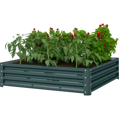Image of Outsunny 432L Square Raised Garden Bed Box with Weatherized Steel Frame for Vegetables, Flowers, &amp; Herbs, 120 x 30cm, Green