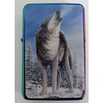 Image of WOLF DESIGN PETROL LIGHTER IN GIFT TIN (Rainbow)
