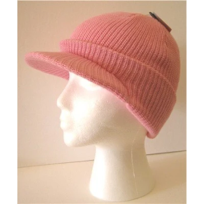 Image of Pink Peaked Beanie, Tribal Hat, Ladies Medium 56cm Ski Cap