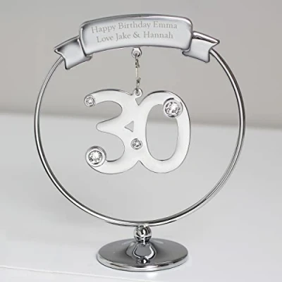 Image of Personalised Crystocraft Crystal Diamante Swarovski effect 30th Celebration Ornament Silver, Gifts For Her, Birthday, Anniversary, Table Decoration, Favour, Favors