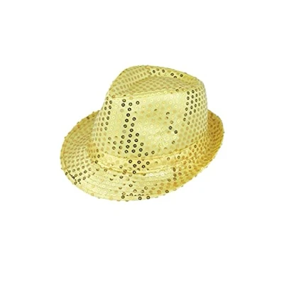 Image of The Fancy Dress® Men Women Trilby Sequin Fedora HAT 1920&#039;S Gangster Dance Show Hiphop Dress Accessory (Gold)