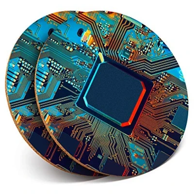Image of 2 x Round Coasters Electronic Circuit Board Gaming Cork Backed Home Kitchen Accessory Tea Coffee Mug Mat #21492