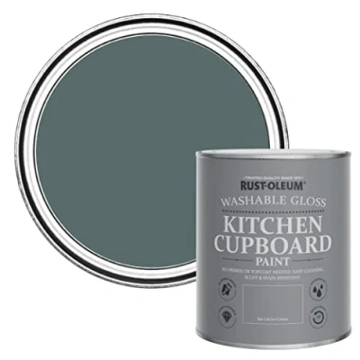 Image of Rust Oleum Green Kitchen Cupboard Paint in Gloss Finish Deep Sea 750ml