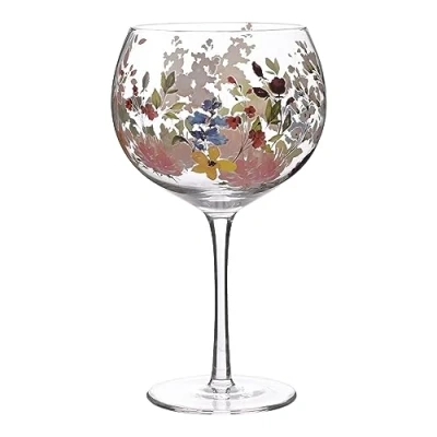 Image of Floral Gin Cocktail Glass 21cm Vibrant Coloured Hand Painted 2482