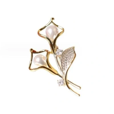 Image of LISADORE Pearl Rhinestone Lily Brooch Bouquet Simulated Crystal Flower Brooches for Women Bridal Corsage Wedding Party Dress Coats Jackets Sweaters Clothes