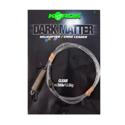 Image of Korda Dark Matter Leader Heli Clear 30lb 1m Fused Carp Fishing with Tungsten Insert Helicopter and Chod Rig Setup