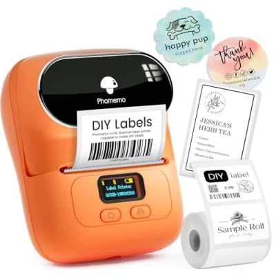 Image of Phomemo M110 Portable Wireless Thermal Label Printer, Bluetooth Maker Machine for iOS And Android Phone, Barcode Printer Clothing, Jewellery,Retail, Home, with 1 Labelroll