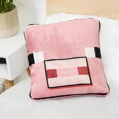 Image of Paladone Minecraft Pig 2 in 1 Cushion Blanket Officially Licensed Microsoft Travel Blanket, Foldable Soft Fluffy Throw, Compact Design for Living Room or Bedroom Decor