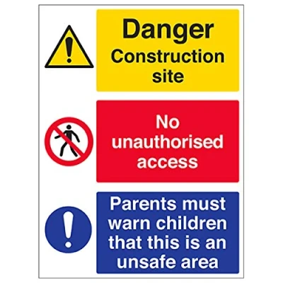 Image of V Safety Multi Hazard Site Must Warn Children Warning Sign 300mm x 400mm Self Adhesive Vinyl
