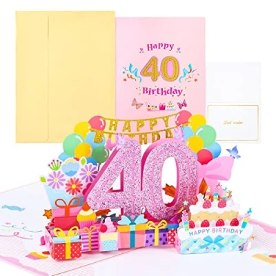 Image of Joyoldelf 40th Birthday Card, Pop Up Greeting Cards, 3D Card Cards with Envelope for Women Mothers Girls Men Friends Romance Gift