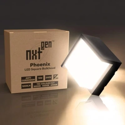 Image of NxtGen Phoenix LED Square Bulkhead 15W All Weather Tri Colour CCT Black