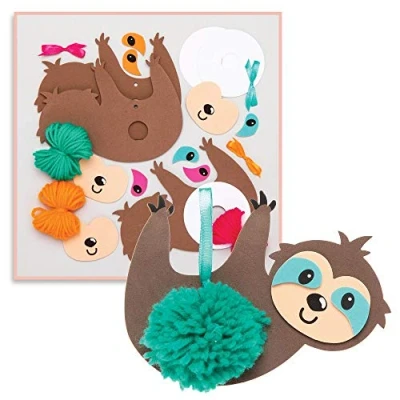 Image of Baker Ross AT695 Sloth Pom Kits Pack of 3, for Kids Arts and Crafts Projects, Home or School Activities