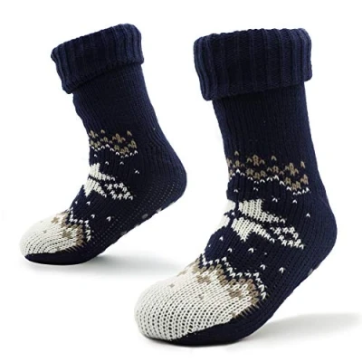 Image of CityComfort Mens Slippers Socks, Warm Fluffy Non Slip Gifts For Men (Navy/White)