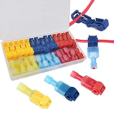 Image of QitinDasen 60Pcs (30 Pairs) Premium T Tap Wire Terminals Kit, Self Stripping Connectors with Nylon Fully Insulated Male Quick Disconnect (Red 20Pcs, Blue Yellow 20Pcs)