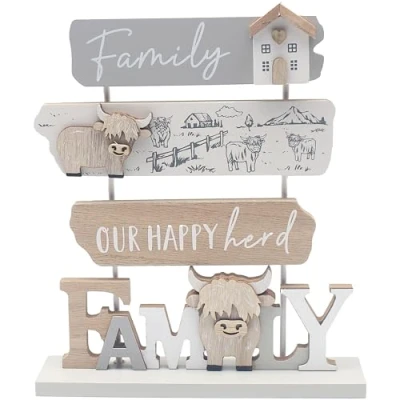 Image of Lesser &amp; Pavey Love Affection Highland Cow Wooden Plaque Family For Home Decor Gift and Acrylic Plaques Office Ideal Signs Birthday Gifts Women Men