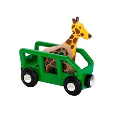 Image of BRIO World Safari Giraffe &amp; Wagon for Children Age 3 Years Up Wooden Railway Train Expansions and Accessories