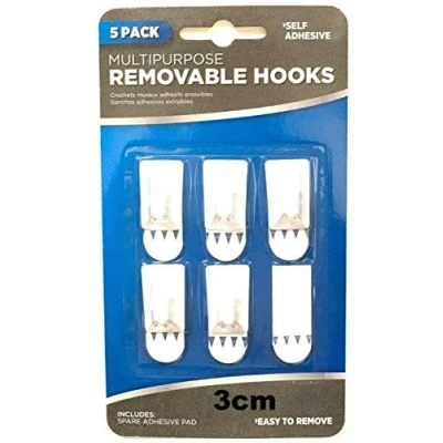 Image of PaulStore 3 / 5 Pcs Super Sticky Self Adhesive Stick On Removable Hooks No Marks Mess (5Pcs Hook 3cm)