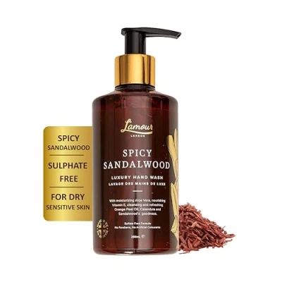 Image of L&#039;amour Natural Spicy Sandalwood Luxury Hand Wash Essential Oils Sulphate Free Gentle for dry and sensitive skin 250mL