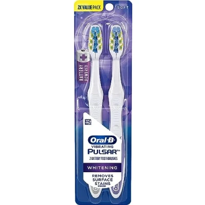 Image of Oral B Pulsar 3D White Luxe Battery Powered Toothbrush, Soft, 2 Count