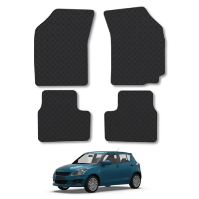 Image of Rubber Car Mats Compatible with SuzUKi Swift (2010 2017) Tailored Fit Floor Set Accessory Black Custom 4 Pieces Clips Anti Slip Backing, Heavy Duty &amp; Waterproof
