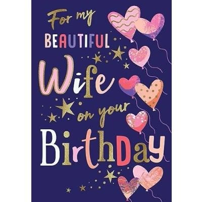 Image of Avant Garde Studios Beautiful Wife Birthday Card Heart Balloons 9 x 6 inches