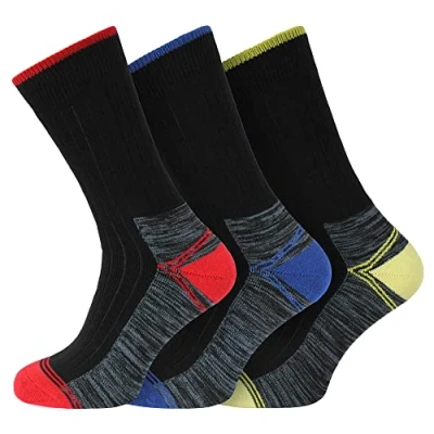 Image of Socksmad 3 Pairs Men’s Heavy Duty Work Socks Reinforced Heel &amp; Toe UK 6 11 Boot Socks, Moisture wicking, Dry durable (UK, Numeric, 6, 11, Regular, SM1446 Hi Pro Marl Black)