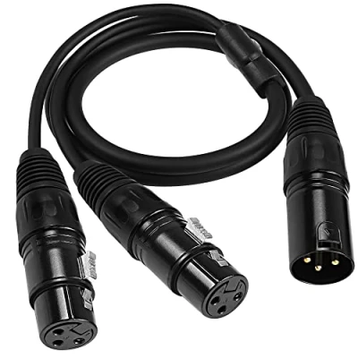 Image of MEIRIYFA XLR Splitter Cable 1 Male to 2 Female Microphone Cable, 3Pin Dual Balanced Patch Y Mic Audio Adapter 80CM