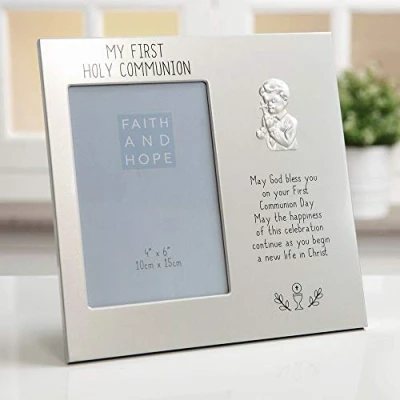 Image of Celebrations 4&quot; x 6&quot; Faith &amp; Hope Aluminium 1st Communion Frame Boy