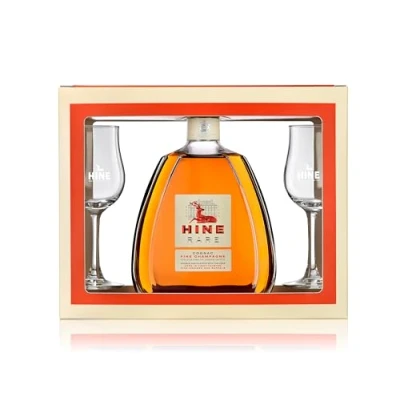 Image of Hine Rare French Cognac &amp; 2 x Tasting Glasses, Smooth Elegant Fine Champagne Cognac, Best Enjoyed Neat, Grande Region Grapes, Fruity Floral Brandy, 70cl, 40% ABV