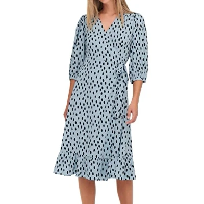 Image of ONLY Womens Olivia Wrap Dress Blue Fog S