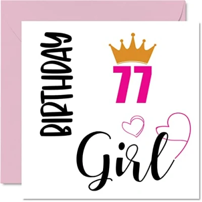 Image of 77th Birthday Card for Women Girl Happy Cards 77 Year Old Woman Great Grandma Nanny Step Mum Auntie, 145mm x Seventy Seven Seventh Bday Greeting Gift