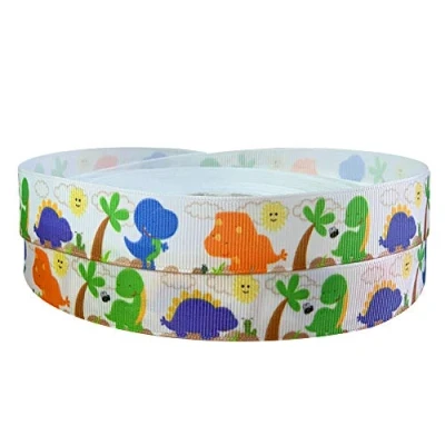 Image of Cartoon Colourful Dinosaur 2m x 22mm Wide for Personalised Birthday Cake Decoration Ribbon &amp; Decorating Ideas Present Gift Wrap Bows Toppers Wrapping Bags Box Balloon String Cards Art Craft