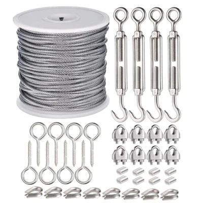Image of JIZZU 37Pcs PVC Coated Garden Wire Kit for Wisteria Support, Heavy Duty 304 Stainless Steel Cable Rope Kit, Suitable Anti rust Wire, Picture &amp; Climbing Plants
