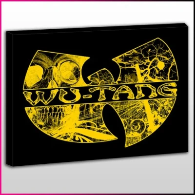 Image of OneBlankWall MU294 Wu Tang Graffiti Yellow Logo Framed Ready To Hang Canvas Print, Music, Pop Street Wall Art, Picture