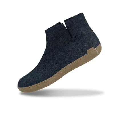 Image of GLERUPS Boot Slippers Women and Men with Leather Sole (Denim) Unisex Wool Slipper Boots Comfy Men&#039;s Women&#039;s Cosy Gents Ladies