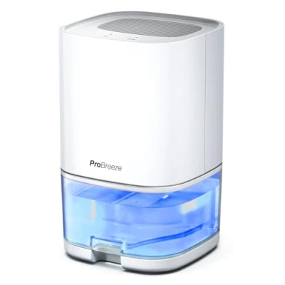 Image of Pro Breeze 1000ml Dehumidifier for Bathroom Quiet, Portable &amp; Small Air Bedroom Mould, Damp Moisture with 4 Hour Timer, Auto Shut Off LED Changing Lights White