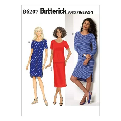 Image of Butterick Patterns 6207 Y,Misses Top,Dress and Skirt,Sizes XSM(4 6) SML(8 10) MED(12 14), Multi Colour, Y (X Small Medium) US