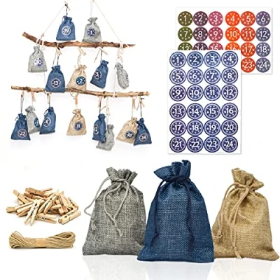 Image of DuneDesign Make Your Own Advent Calendar 24 Bags with Stickers Christmas Countdown DIY Kit