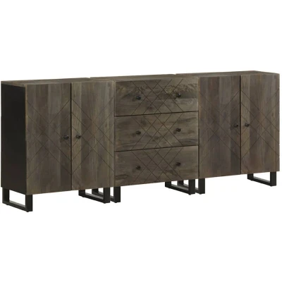 Image of vidaXL 3 Piece Sideboards Black 60x33x75 cm Solid Wood Mango