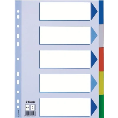 Image of Esselte A4 1 5 Index, Heavy Duty Plastic, Blue/Multicolour, Pack of 20
