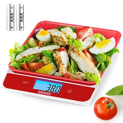 Image of Duronic Digital Kitchen Scales KS100 RD Electronic Scale with Bowl Measuring Weighing Red Baking for Cooking Mail Pet Food Measurement Baker Weight Scale, Tare LCD Display