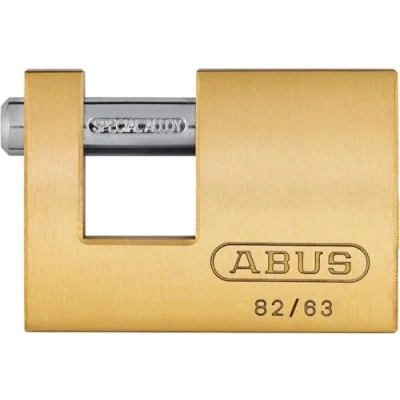Image of ABUS brass padlock 82/63 Monoblock for roller grilles, vending machines, containers and much more. Locking bolt made of hardened steel security level 6