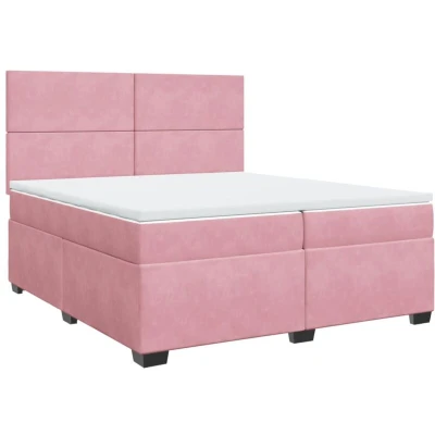 Image of vidaXL Box Spring Bed with Mattress Pink 200x200 cm Velvet