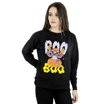 Image of Disney Women&#039;s Lilo &amp; Stitch Boo Pumpkin Sweatshirt Black Large