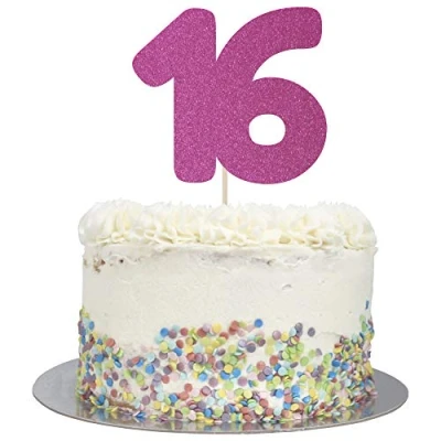 Image of Large Number 16 Glitter Cake Topper (Hot Pink Glitter)