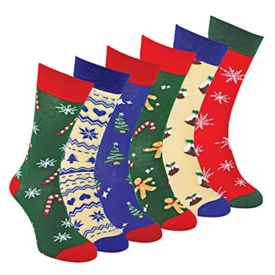 Image of Mens Christmas Socks Sock Snob Novelty Colourful Stylish Funny Patterned Crew Xmas (6 11, 6 Pack)